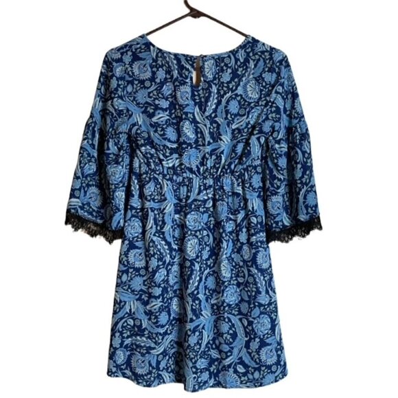 CANDIE'S Blue Paisley Print Fringed Bell Sleeve Dress - Size XS - Picture 3 of 8